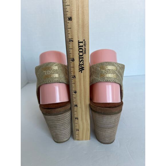 Toms Majorca Champagne Metallic Foil Textile Cutout Natural Heel Sandals Size 8 - Picture 5 of 9
